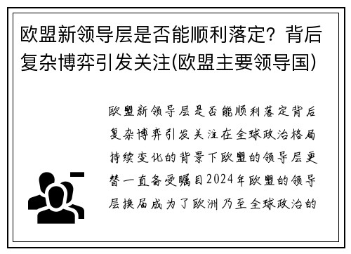 欧盟新领导层是否能顺利落定？背后复杂博弈引发关注(欧盟主要领导国)